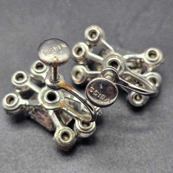 Weiss Clear White Givre Rhinestone Screw Back Earrings Vintage Glam Costume - Picture 4 of 6